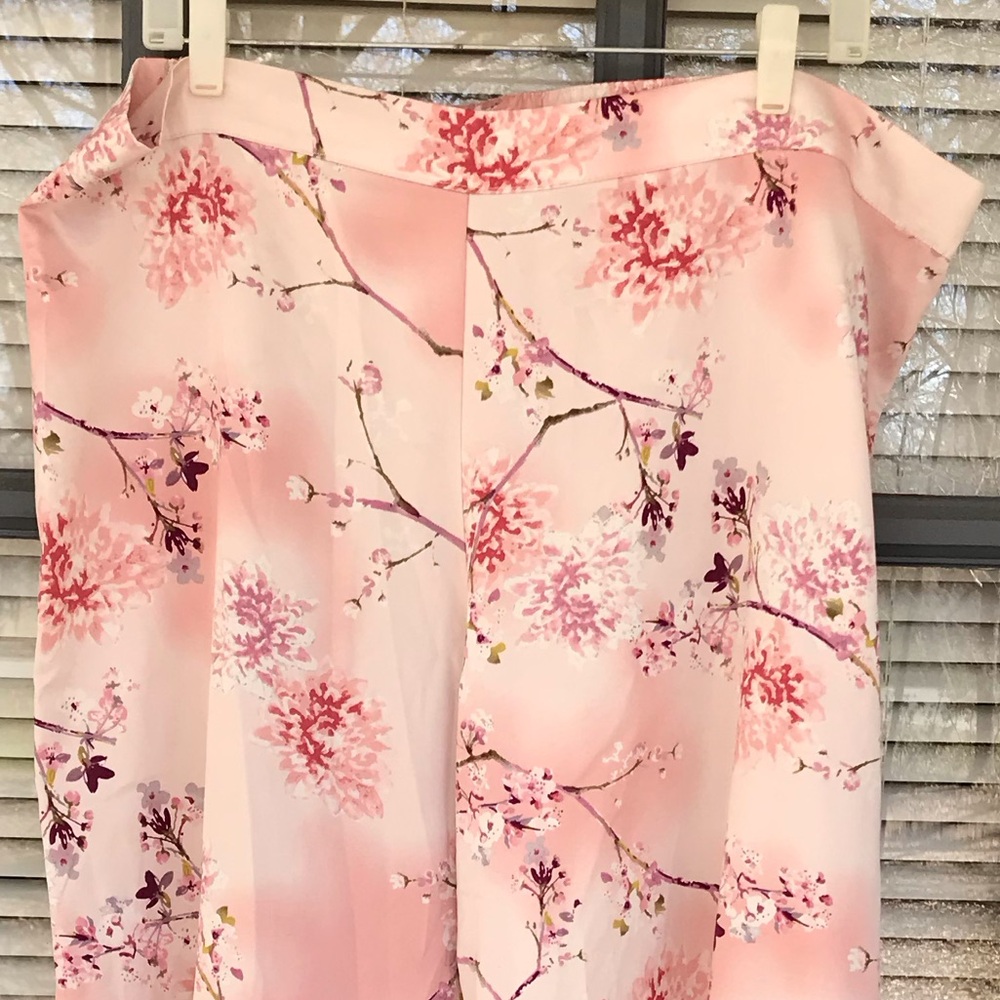 Jones New York Pink Floral Cherry Blossom Satin Pajama Lounge Pants Size XL - Picture 7 of 7